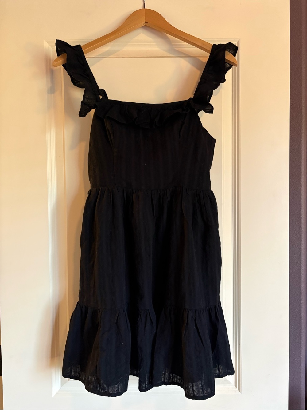 American Eagle Outfitters Black Ruffle Strap Tiered Mini Dress